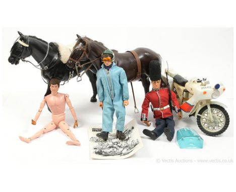 Palitoy Action Man Vintage group to include Grenadier Guards figure, Go-Kart driver figure in blue jumpsuit, undressed figure