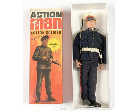 Palitoy Action Man Vintage The Royal Marines (Ceremonial Dress) - flock head figure with firm hands - tunic, trousers, boots,