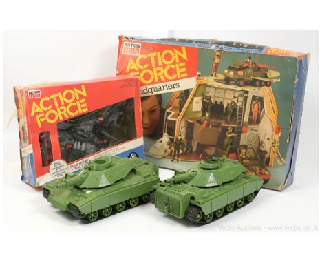 Palitoy Action Man Action Force a mixed group of vehicles and sets (1) boxed Headquarters bagged plastic and card items - app