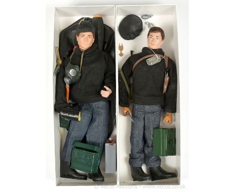 Palitoy Action Man Vintage pair of Saboteur or Resistance Fighters both flock head figures one with firm hands the other with