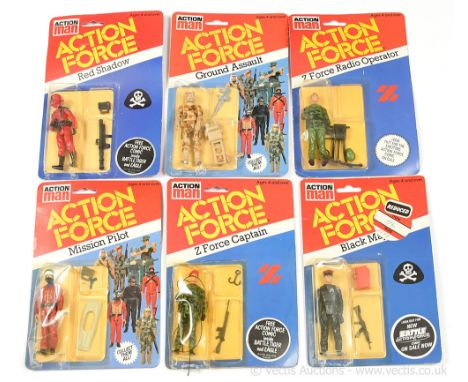 Palitoy Action Man Action Force 3 3/4" figures (1) Z Force Captain; (2) Z Force Radio Operator; (3) Red Shadow; (4) Black Maj
