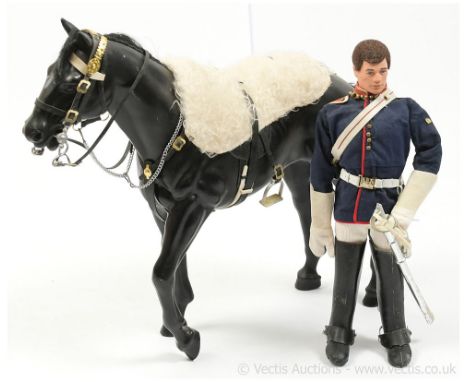 Palitoy Action Man Vintage Royal Horse Guards (The Blues and Royals) - flock head figure with firm hands and metal dog tag, t