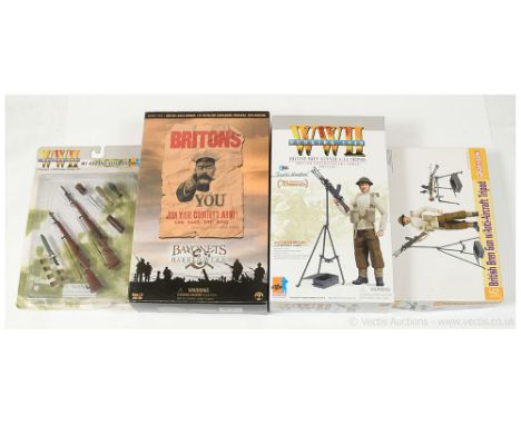 A mixed group of 1/6th scale items (1) Bayonets and Barbed Wire Sideshow Toy, Series 2 British Lewis Gunner 1st Battalion Lan