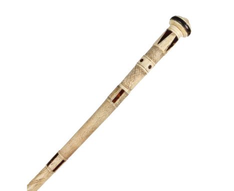 George III whalebone walking stick, circa 1800, the stick with a handle set with a tortoiseshell ring surround above the hatc