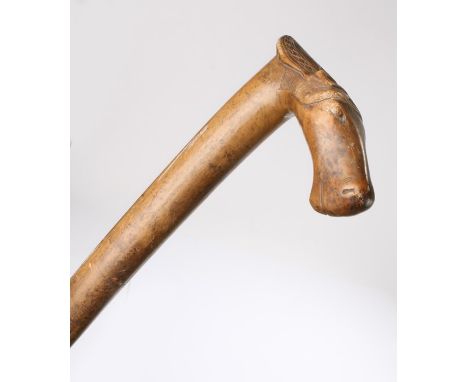 Early 20th Century Greek walking stick, with the text engraved to the head back in Greek for Corfu, with a carved horse head 