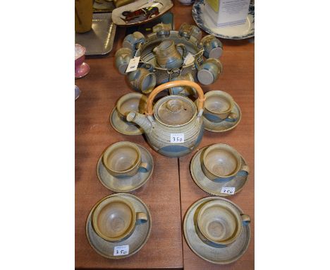 Studio Pottery tea set, to include: teapot, sugar, cream jug, six cups and saucers; together with a punch set, comprising bow