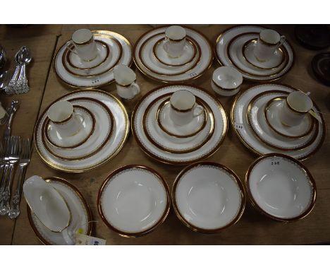 A Royal Albert 'Holyrood' dinner and coffee service for six place settings (coffee pot missing), comprising: dinner plates, s