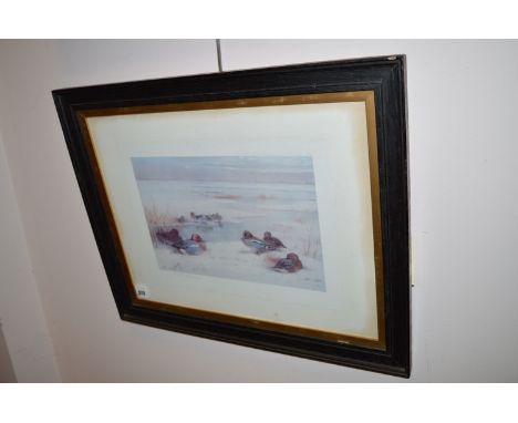 A pair of colour prints, after Archibold Thorburn - ducks in wintry landscapes, signed in pencil.
