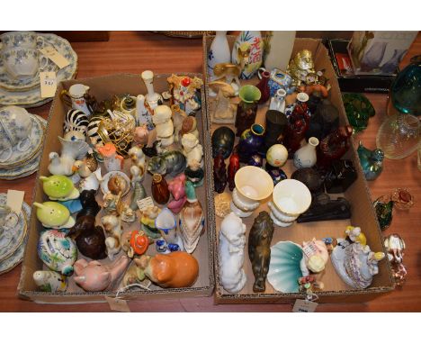 A large collection of decorative animal figurines; figures; miniature vases; a Pendelfin rabbit; Chinese enamel vase and pots