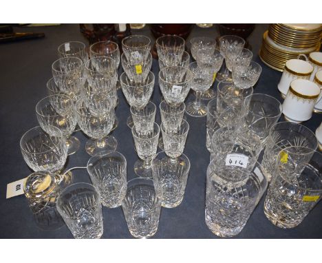 Cut glassware, to include: liqueur glasses by Thomas Webb; Edinburgh tumblers; a large Stuart tumbler; together with others, 