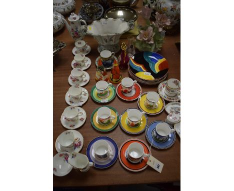 A pair of 'Bazaar' pattern Wedgwood sugar casters, after Clarice Cliff, Centenary Collection; eight 'Summerhouse' limited edi