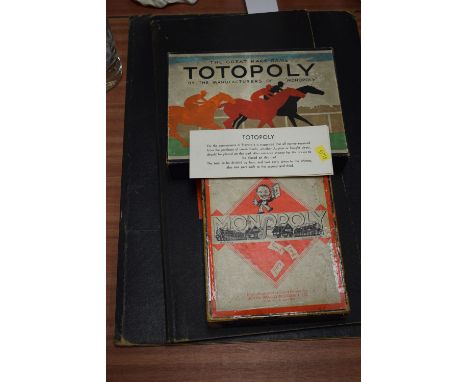 A Vintage Monopoly board and pieces; together with a Totopoly game by the manufacturers of Monopoly.