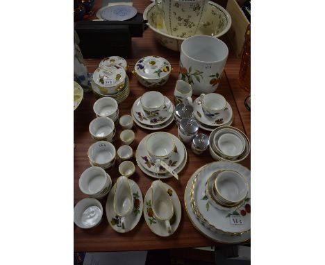 Royal Worcester 'Evesham' pattern oven-to-table ware and tea service, comprising: flan dishes; ramekins; sauce boats; and sma