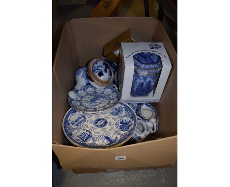 A box containing modern Ringtons blue and white china; a Copeland Spode Italia vase; a Booths 'Real Old Willow' pattern part 