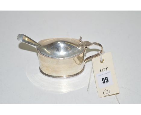 A silver mustard pot, by William Hutton & Sons, Sheffield 1909, of oval reeded form, with blue glass liner and associated pla