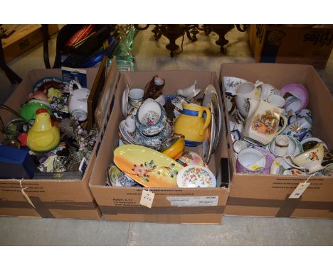 Three boxes of ceramics; a Falconware Homestead jug; a Shorter & Sons Harmony painted dish; an Aynsley Cottage Garden trinket