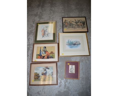 Sundry prints, to include: "An Irish Row", published March 13 1832; a pair of lithographs "Belted Will at Norworth" and "Robe