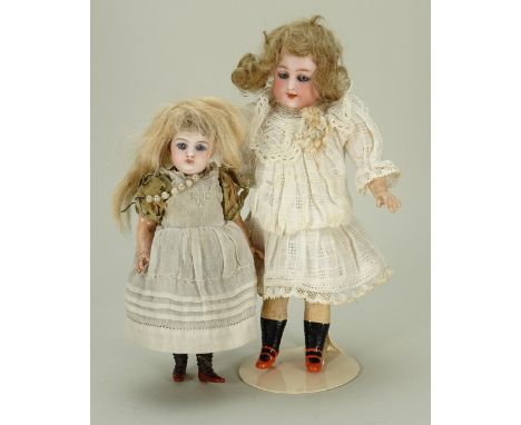 Miniature DEP ‘Globe Baby’ bisque head doll, German circa 1910, with weighted blue glass eyes, open mouth and upper teeth, li