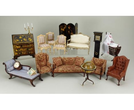 Selection of 1/12th scale Dolls House furniture by various makers, John Hodgson French style hand painted settee with cream u