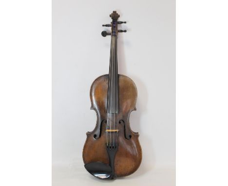 Antique full size violin with 14" one piece back, bears manuscript label inscribed "Made by John (Banes?) 1788", in modern fi