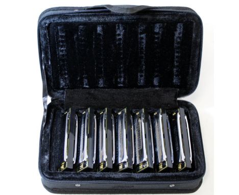 Hohner 'Bluesband' Harmonica set, comprising seven harmonicas of different pitch, in fitted padded case.   