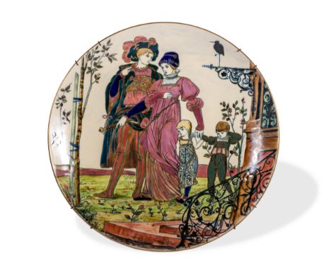TellerZsolnay, PécsUm 1900Porzellan-Fayence, farbig gemalte figurale DarstellungUnterglasurblaue Fünfkirchen MarkeDurchmesser