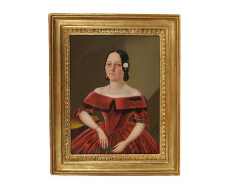 J. ScheffelWiener BiedermeiermalerPortrait einer noblen DameÖl auf KartonSigniert &amp; datiert (1)84522 x 16 cm, mit Rahmen 