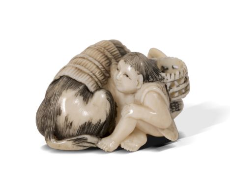 Netsuke Mann mit OchsJapanUm 19004 x 3 cm