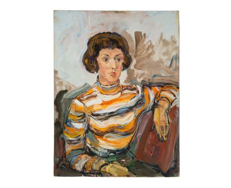 Emil Rizek  Wien 1901 - 1988 Wien, Zugeschrieben Portrait einer jungen Frau im gestreiften PulloverÖl auf Karton  75,8 x 57,4