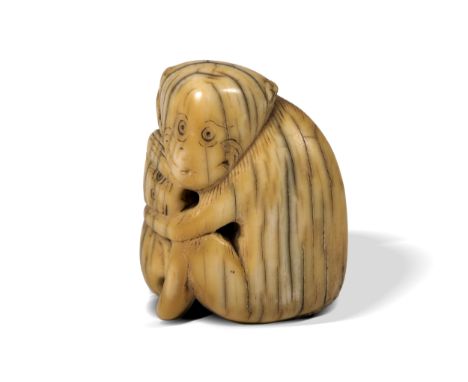 Netsuke Affe mit Jungem JapanUm 19004 x 3 cm