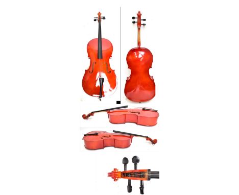 A modern Chinese cello, unmarked, length 122cm, with carrying case.Additional InformationLight general wear, some scuffs and 