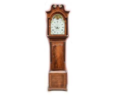 PETER LEADBEATER OF SANDBACH; a 19th century mahogany cased eight day longcase clock, the inlaid case enclosing a painted moo
