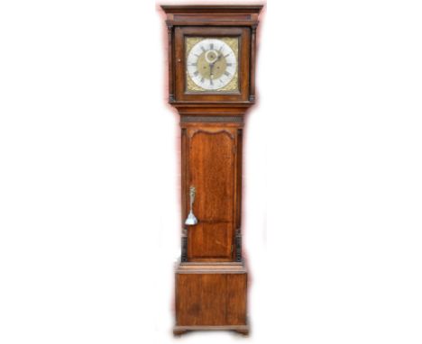 SAMUEL CLARE OF WARRINGTON; a George III oak cased eight day longcase clock, the brass face with silvered dial with Roman and