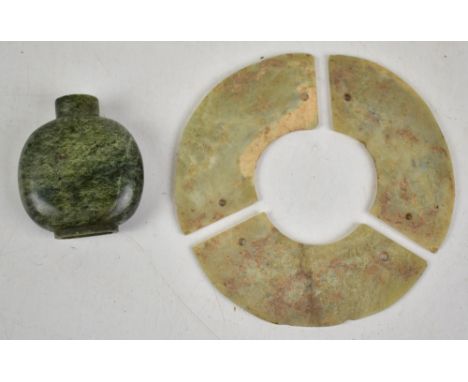 A sectional Chinese jade bi disc, each section with drilled holes for linking together, circa 2nd-3rd millennium BC, length o