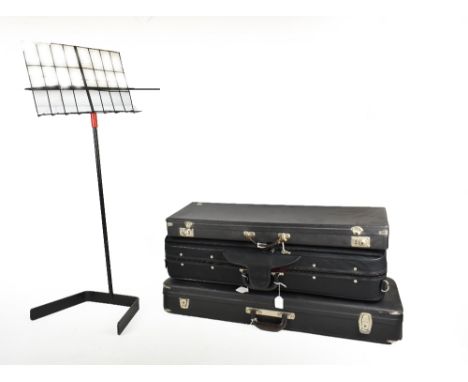 A double viola case, a violin case, a bow case and a music stand (4).Additional InformationThe bow case has twelve divisions 