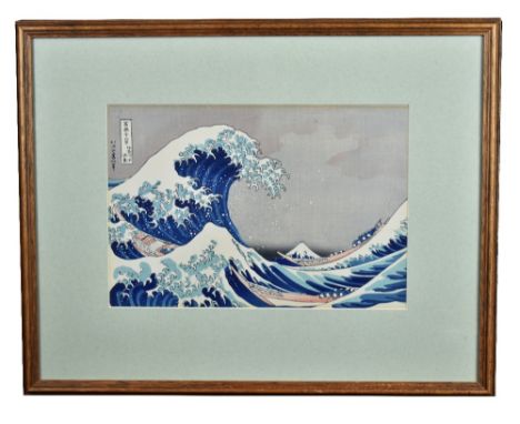 AFTER HOKUSAI; a Japanese woodblock print, 'The Wave', 24.5 x 35.5cm, framed and glazed.Additional InformationThis is a woodb