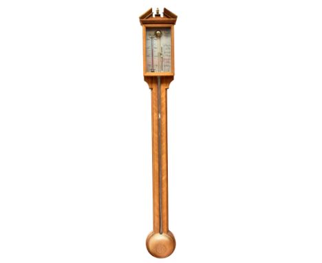 COMITTI; a reproduction inlaid mahogany stick barometer, with silvered dial, height 97cm, width 14cm, depth 5cm.Additional In