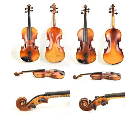 A full size German Wallis's student's violin, patent no.5781, with two-piece back, length 35.6cm, cased with a bow, also a mo