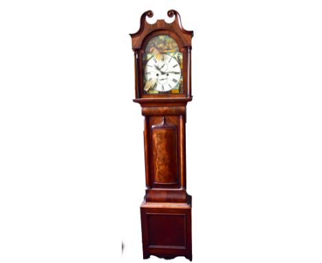 An early to mid-19th century mahogany longcase clock with repainted arched dial inscribed 'JAS. White, Largo' above a short d