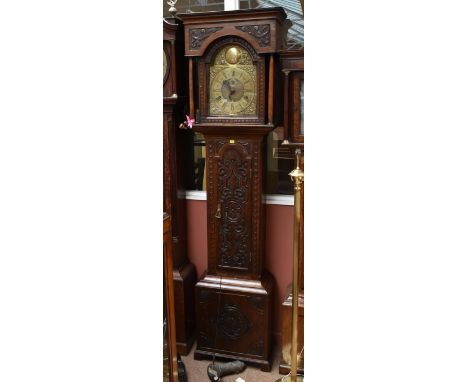 A 19th century oak cased eight day longcase clock, the brass dial set with Arabic and Roman numerals and signed George Brownl