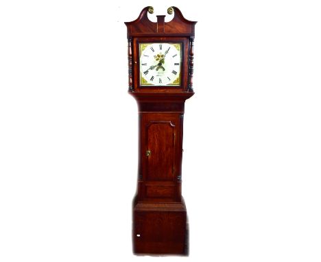 An early 19th century oak and mahogany crossbanded longcase clock with repainted 11.5" square dial inscribed 'J.Sharratt Ston