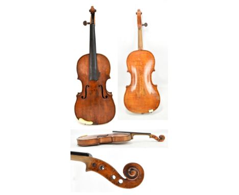 A full size Irish violin by Thomas Perry and William Wilkinson, Dublin, with two-piece back branded 'Perry Dublin' below the 