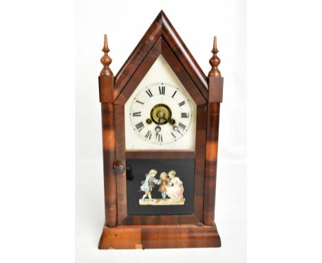 JEROME &amp; CO OF NEW HAVEN, CONN. USA; a late 19th century American 'Steeple' Gothic mantel clock, the circular dial set wi