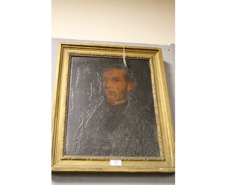 A 19TH CENTURY PORTRAIT STUDY OF A GENTLEMAN, unsigned, oil on panel (heavily bitumenised), framed, 43 x 34 cm