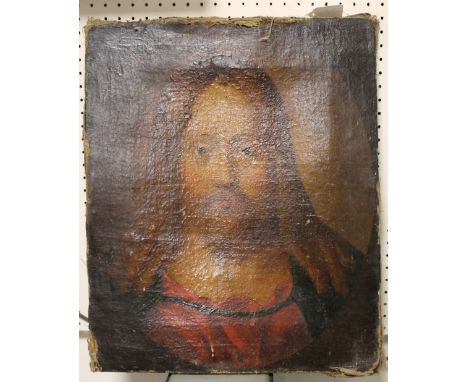 ENGLISH SCHOOL (XIX). Portrait of a religious figure, oil on canvas, unframed, 49 x 40 cm  S/D Condition Report:Re-lined canv