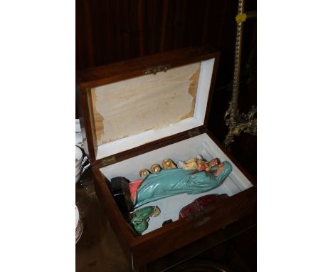 A VINTAGE TRINKET BOX AND CONTENTS TO INCLUDE A DINKY ROLLS ROYCE