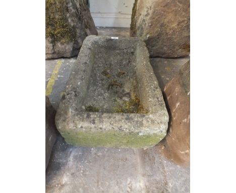 A SMALL SANDSTONE TROUGH, approx. H 19 cm, W 58 cm, D 34 cm