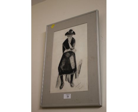 A VINTAGE FRAMED PASTEL PORTRAIT OF A SEATED WOMAN 