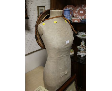 A VINTAGE MANNEQUIN TORSO TOGETHER WITH AN ORIENTAL STYLE COOLIE HAT
