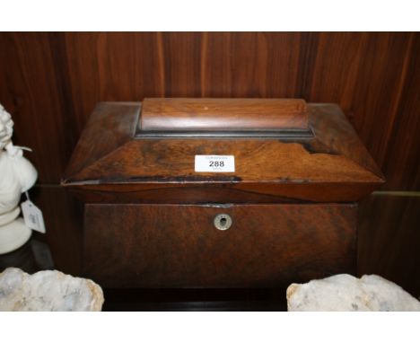 A 19TH CENTURY ROSEWOOD TEA CADDY, of sarcophagus form, raised on squat bun feet, minus interior, W 31 cm  S/D Condition Repo